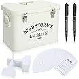 Maitys Seed Storage Container Box with Lid Garden Seed Packet Storage Organizer Decorative with Dividers and 100 Plant Labels 50 Seeding Envelopes 2 Marker Pens(Stylish,8.5 x 5.5 x 6.7)