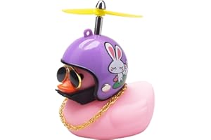 wonuu Pink Duck Car Dashboard Decorations Rubber Duck Car Ornaments Cool Duck with Propeller Helmet Sunglasses Gold Chain (Pu