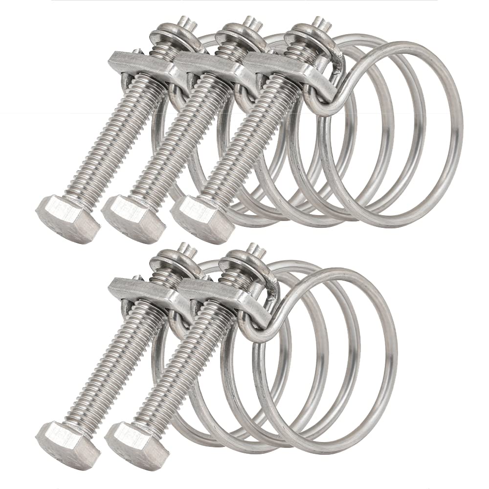 60-65mm Double Wire Hose Clamps, 201 Stainless Steel Hose Clips, Universal Plumbing Pipe Tube Fastener Adjustable Hose Hoop (Pack of 5)