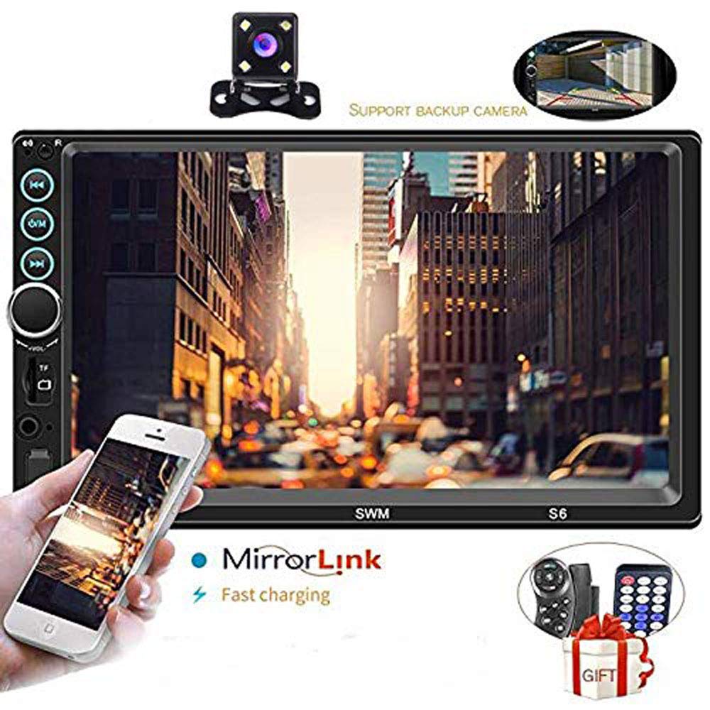 Upgraded 2 din Car Stereo - Camecho 7" inch Touch Screen in Dash Car Radio Video Multimedia Player MP5 Player TF USB FM Radio with iOS/Android Mirror Link Remote Control & Steering Wheel Control