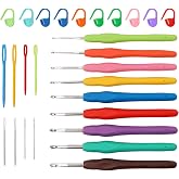 9PCS Ergonomic Crochet Hooks Set by Flickzo &ndash; Aluminum Crochet Hook Set with Soft Silicone Handles (2-6mm), Crochet Kit for Beginners with Crochet Tools &amp; Knitting Accessories