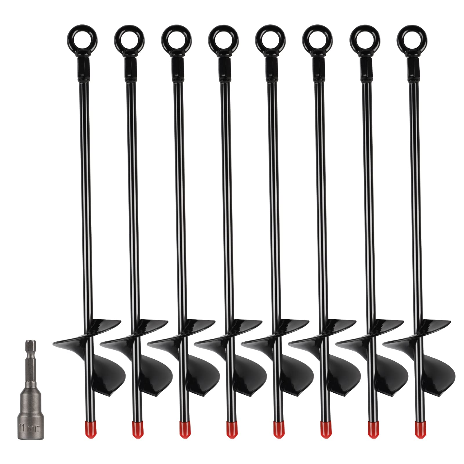 DBREAKS Ground Anchor, Pack of 8 Trampoline Ground Anchors with Twist Drill, 15 Inch Trampoline Attachment Floor, Ground Anchor, Swing Set Anchor, for Tents, Sheds, Swing Sets, Trampolines