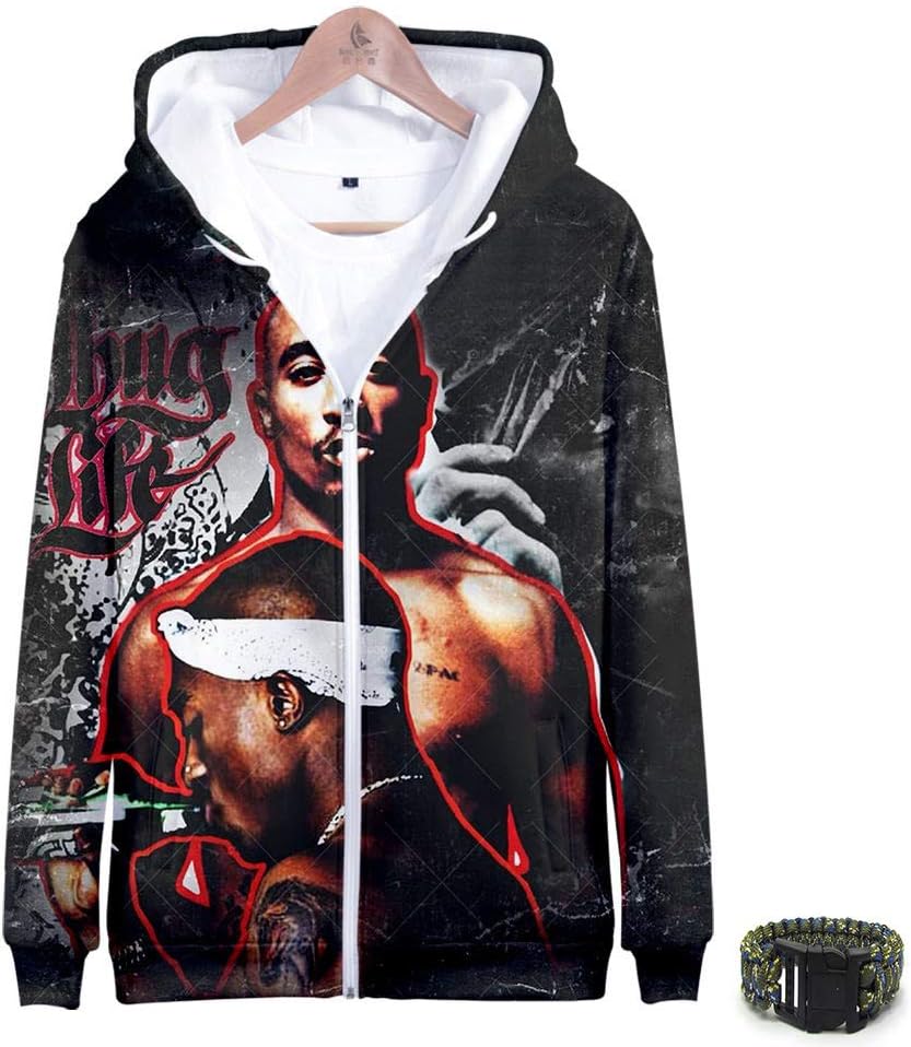 CANALO Personalized Hooded Sweatshirt,Double-sided 2Pac Print,Suitable for Autumn and Winter Seasons (free bracelet)