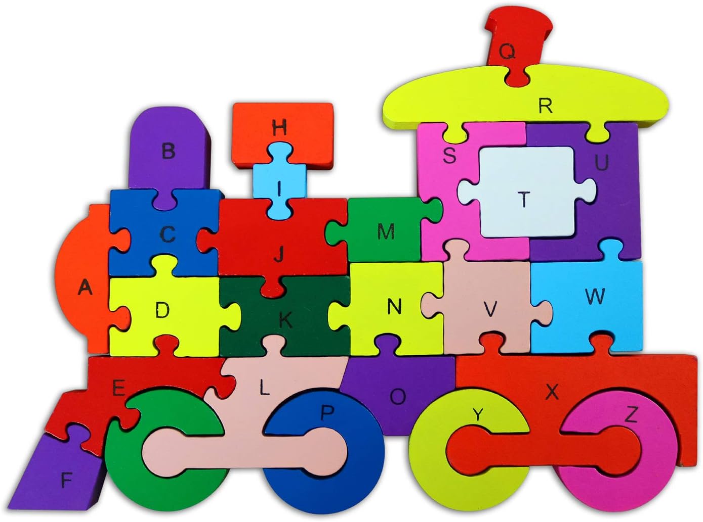 Toyzico Wooden Alphabet Puzzle - 26 Pcs Building Blocks Jigsaw, Double-Sided Toy for Toddlers 3 Year Old and Up, Perfect for Children Learning ABC and Numbers - Train
