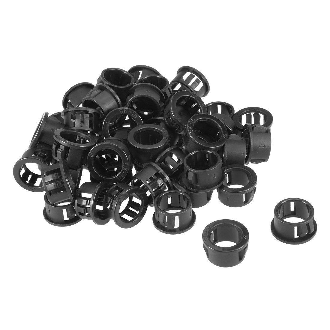 sourcingmap 48pcs 16mm Mounted Dia Cable Hose Snap Bushing Grommet Protector Black