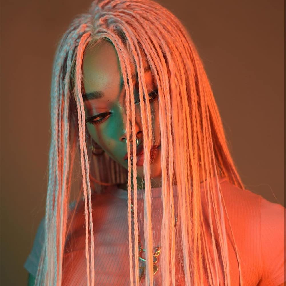AFBeauty Platinum Blonde Braided Lace Front Wig - Long White Micro Braid Synthetic Wig, Pre-Plucked, Heat Resistant Fiber, Afro Braids, 26 Inches โ image 1