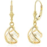 Leshanxing Dangle Earrings for Women 14K Gold plated Caged Lightweight Leverback Pearl Dangling Drop Elegant Jewelry for Weddings, Gifts, Everyday Wear (Gold)