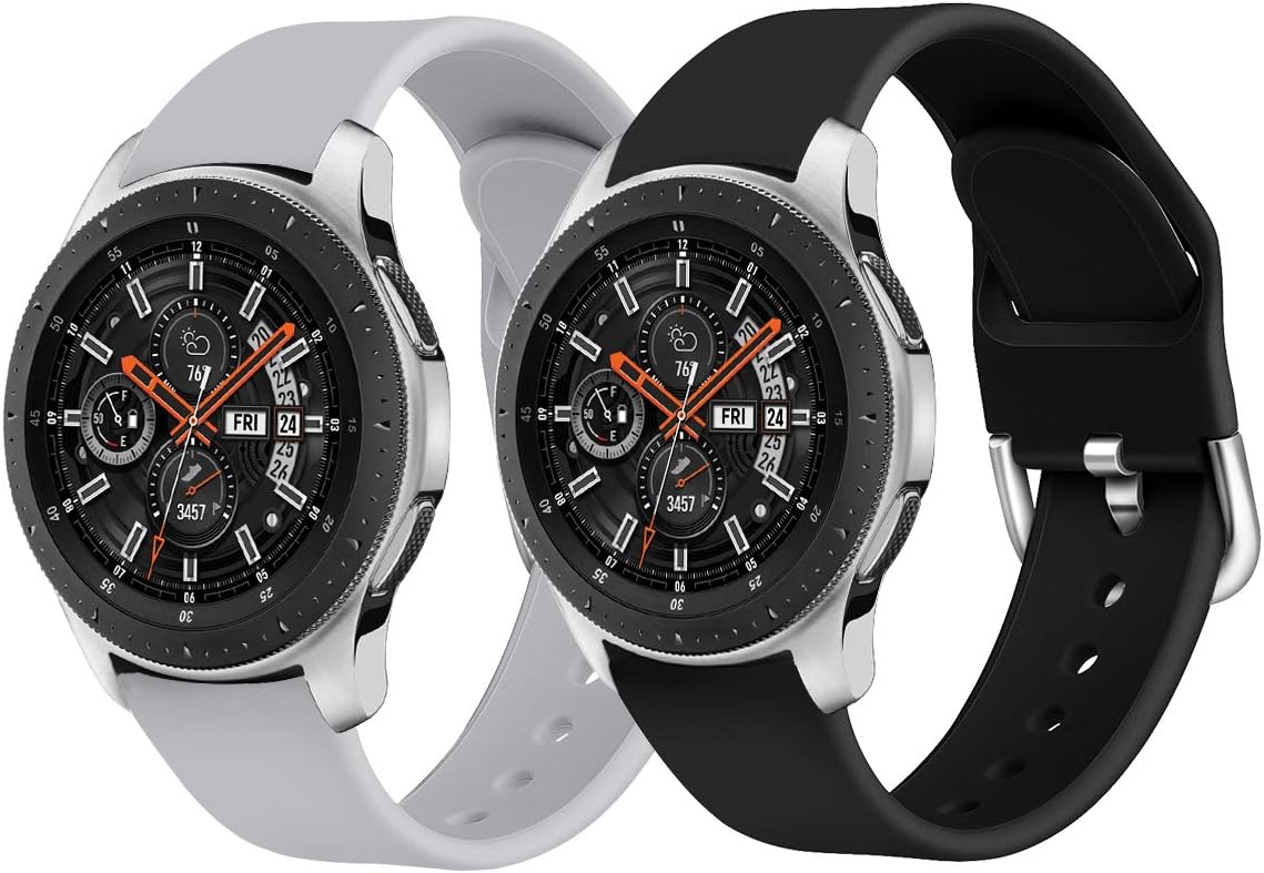 (2 Pack) Qiyiguo Replacement 22mm Solid Color Watch Bands Set- Black,Gray(S)