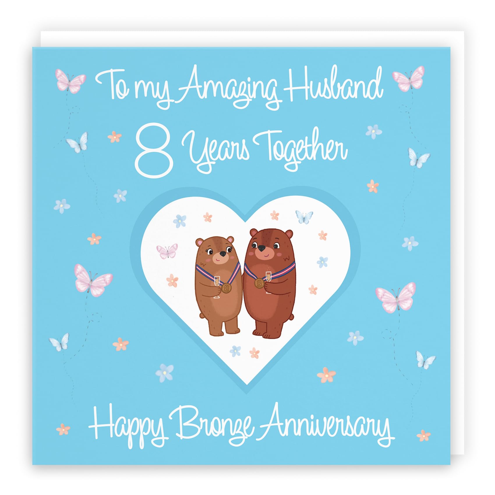 Hunts England - Husband 8th Anniversary Card - 8 Years - Bronze Anniversary - Romantic Meadows - Fun Card - Eighth Anniversary Card For Husband — image 1