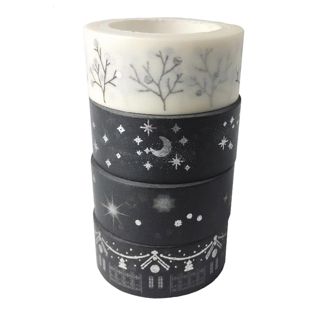 Aufodara Washi tape, Christmas decorative tapes, set of 4 Silver