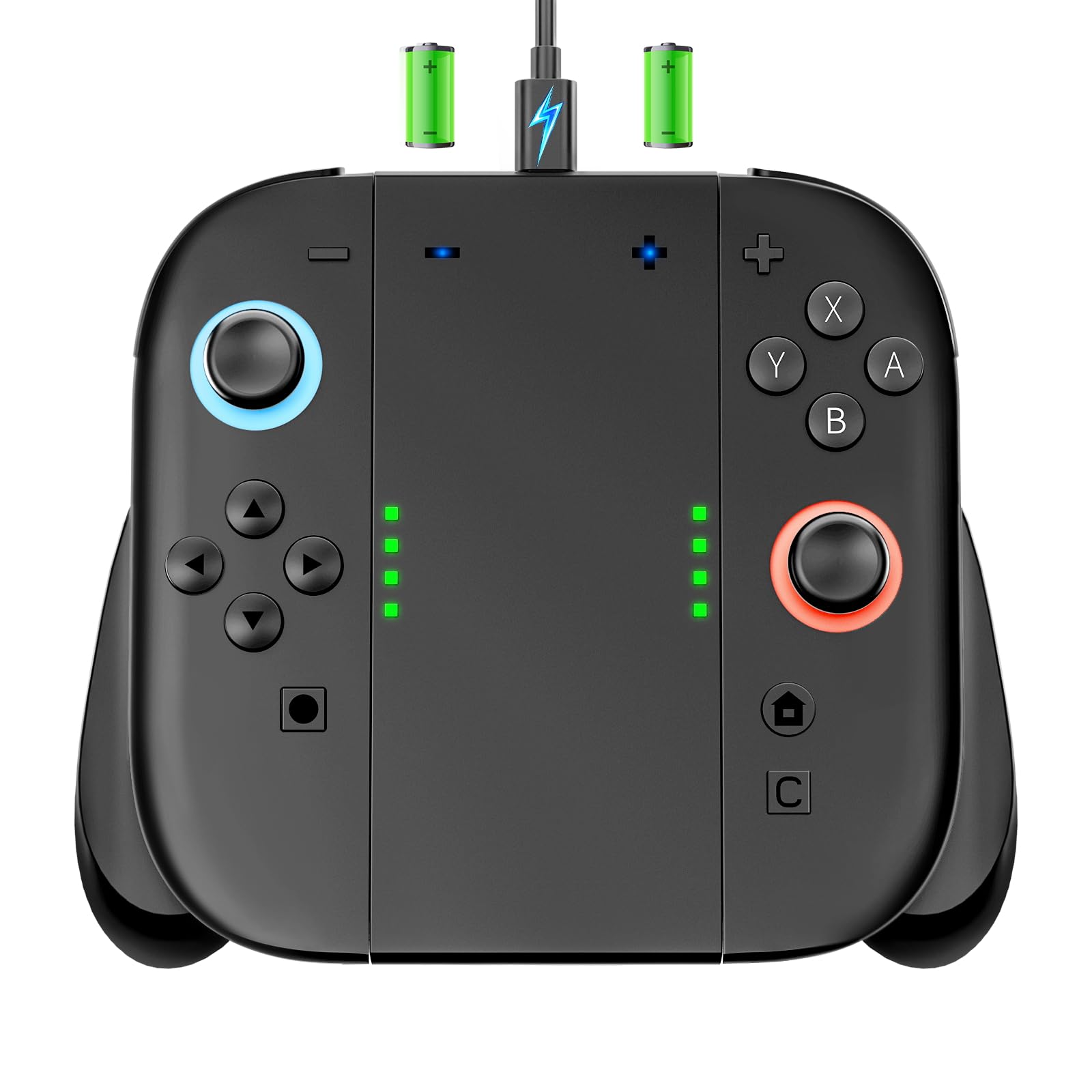 Switch 2 JoyCon Charging Grip Built-in 2000mAh Rechargeable Battery, Ergonomic Controller Charger Handle for Nintendo Switch 2 JoyCon 2, Magnetic Joy-Cons 2 Holder Grips for Playing While Charging