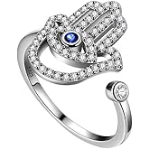Evil Eye Necklace Evil Eye Hamsa Hand of Fatima Necklace 925 Sterling Silver Fine Jewelry Gifts for Womens White Blue CZ Third Eye Stud Earrings Turkish Eye Ring Hamsa Hand Jewelry Set Gifts Valentine Day Chrismtas Gifts