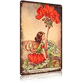 Flower Fairy Wall Decor Vintage Metal Tin Signs Fairy Garden Accessories - The Geranium