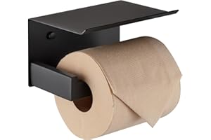KOKOSIRI Black Toilet Paper Holders with Shelf Bathroom Toilet Paper Roll Holder SUS304 Stainless Steel Wall Mounted, Matte B