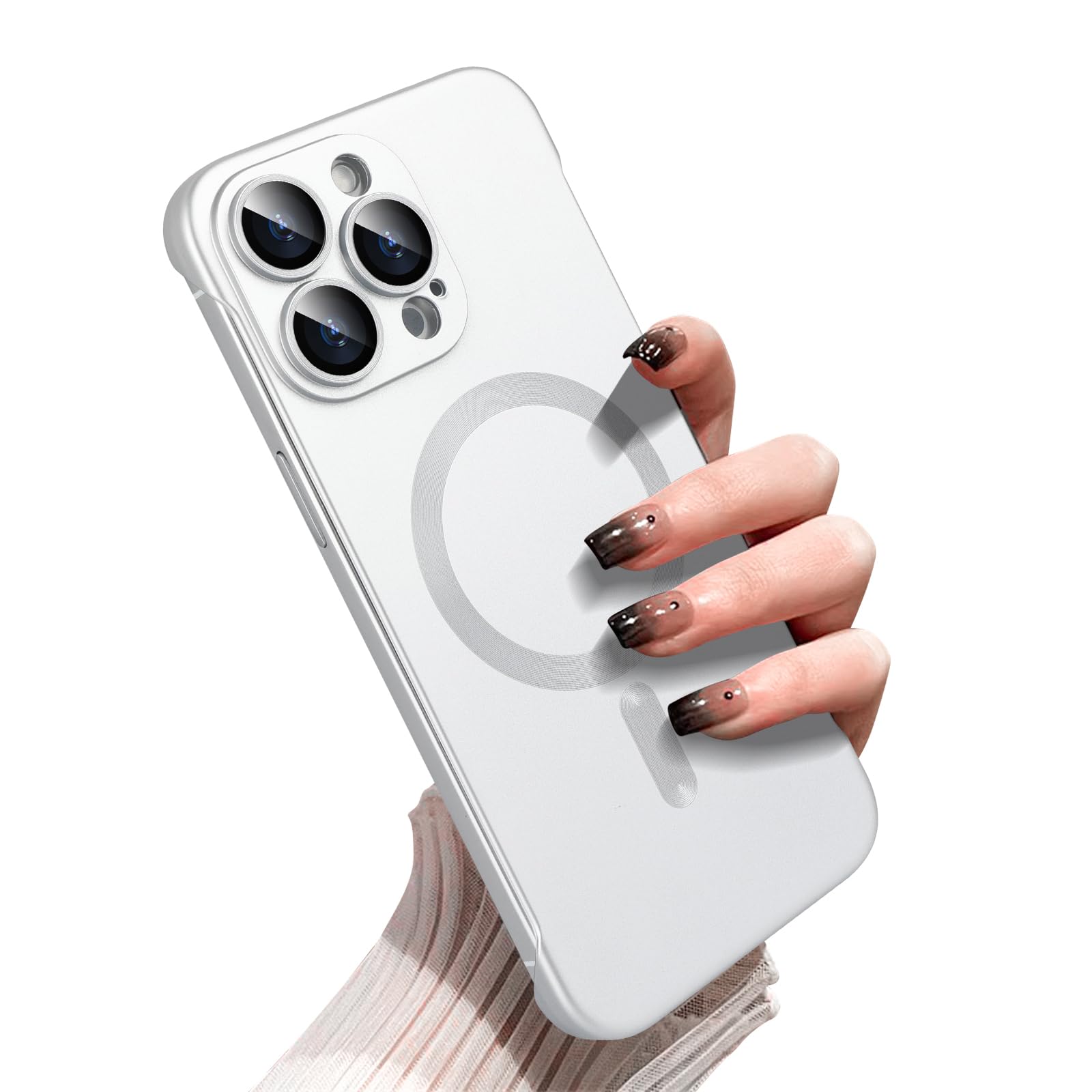 Photo 1 of Omio Magnetic Slim Case for iPhone 14 Pro Max Compatible with MagSafe, Matte PC Ultra-Thin Bumper Frameless Borderless Minimalist Design with Camera Lens Protector for Men Women, Silver Titanium