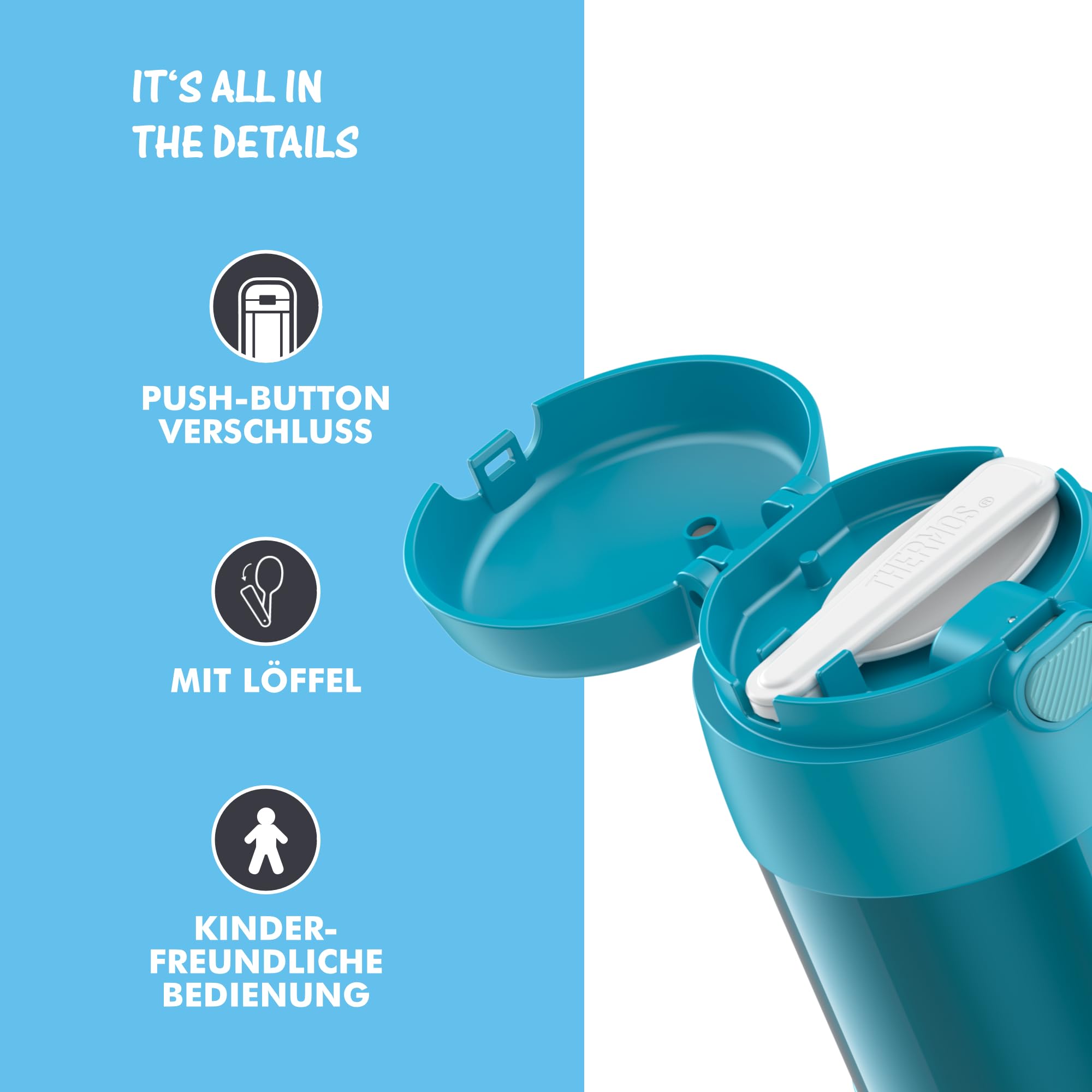 RMOVR THERMOS kids FUNTAINER FOOD JAR 0,30l, ocean teal, Thermobehälter für Essen mit Löffel für Kinder, 5 h heiß / 7 h kalt, absolut dicht für Suppe, Müsli, Pause 4