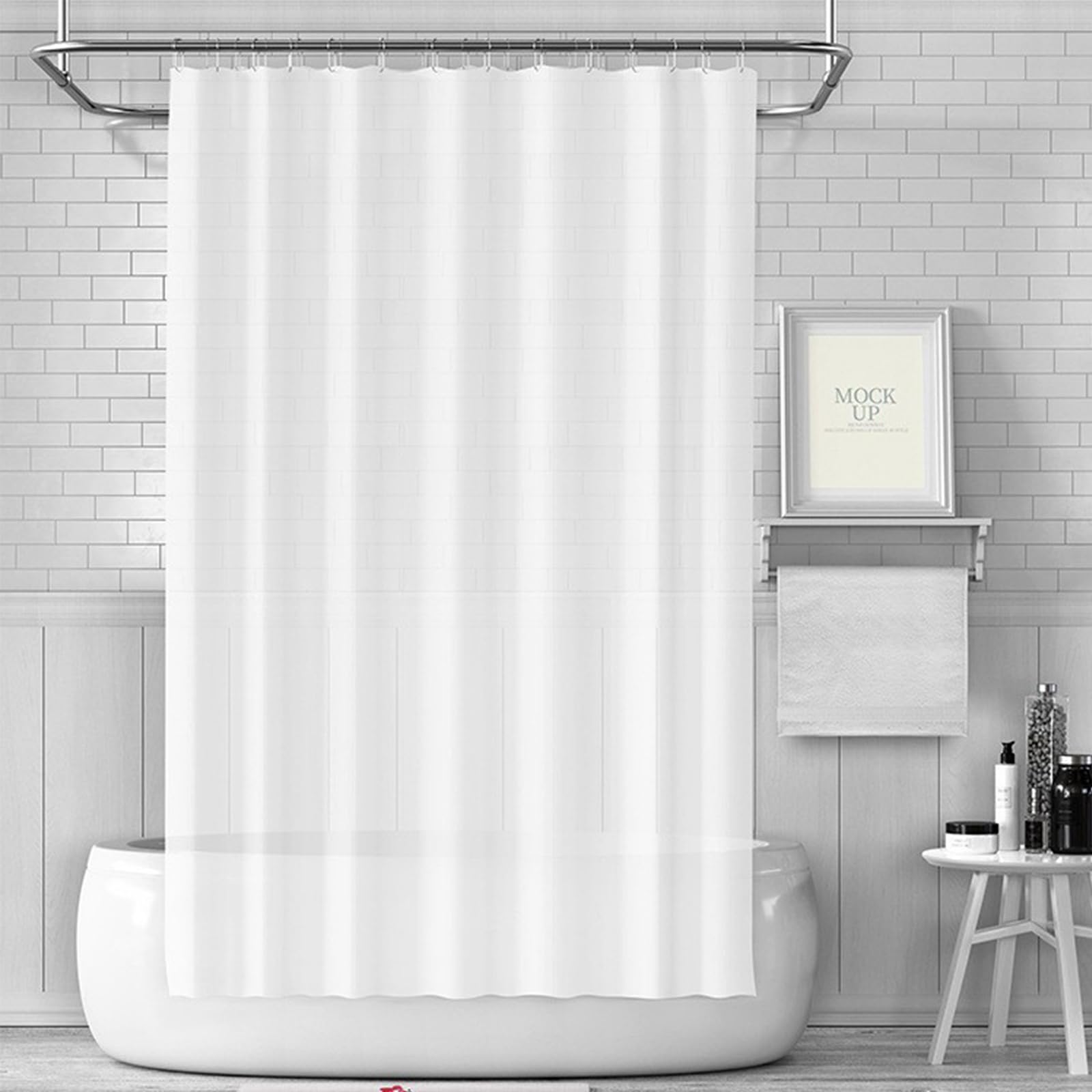 ECO Shower Curtain Mould Proof 180x180cm, Solid White PEVA Waterproof Heavy Duty With 3 Magnets, 12 Plastic Hooks Quick-Drying Washable Bathroom Curtain Home Decor
