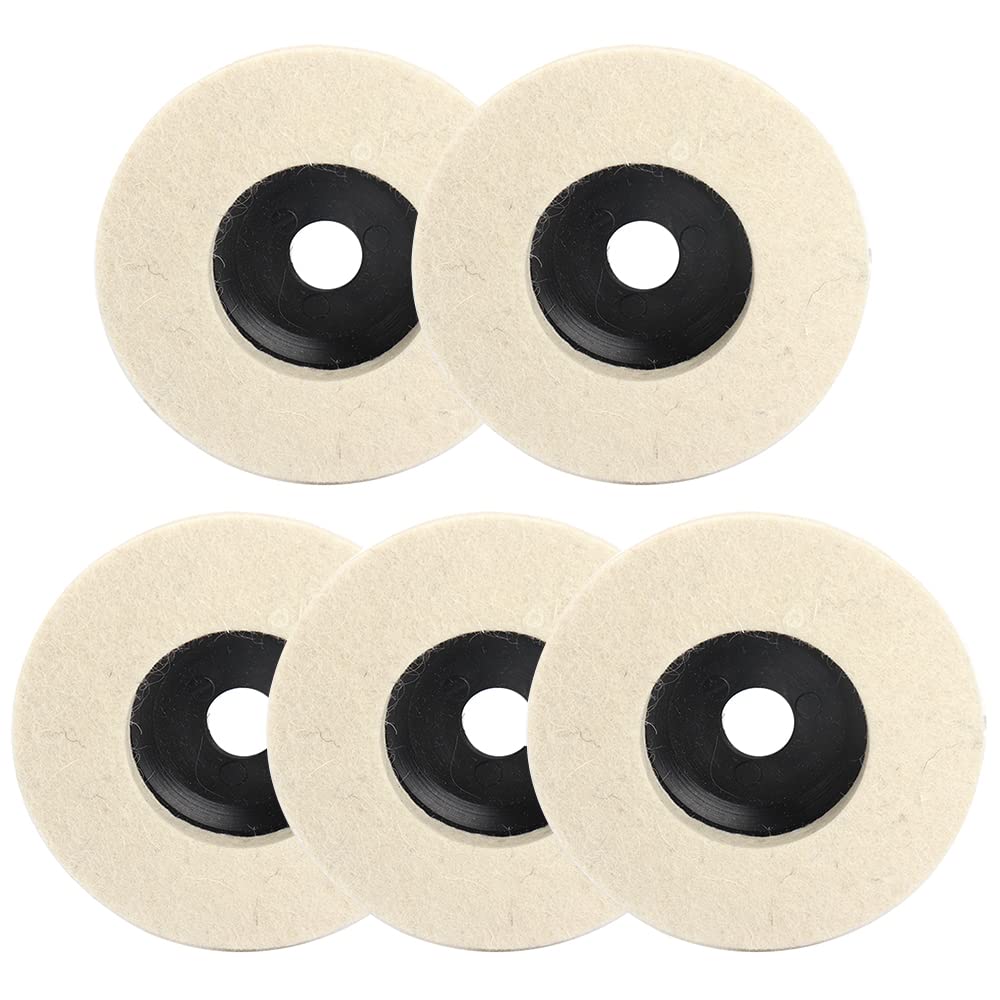 SI FANG 100mm Wool Polishing Wheel Disc Angle Grinder Attachments, 4inch Fine Felt Buffing Wheel Pads, Compound Polishing Ceramic Glass Stainless Steel Metal Mirror Polishing Remove Scratches (5Pcs)