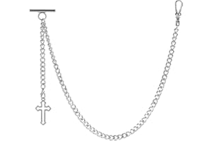ZTA Albert Chain Pocket Watch Chain Fob Chain for Men Cross Pendant Design Medal Fob with T Bar Swivel Clasp