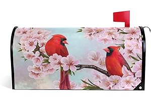ALAZA Two Red Cardinal Birds Spring Flowers Summer Sakura Magnetic Mailbox Cover MailWraps Garden Yard Home Decor for Outside Oversized-25.5" x20.8"