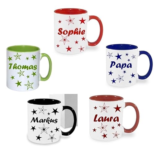 Personalisiertes/Individuelles Geschenk. Tasse Kaffeebecher Kaffee Tasse mit Namen und Sternen bedruckt