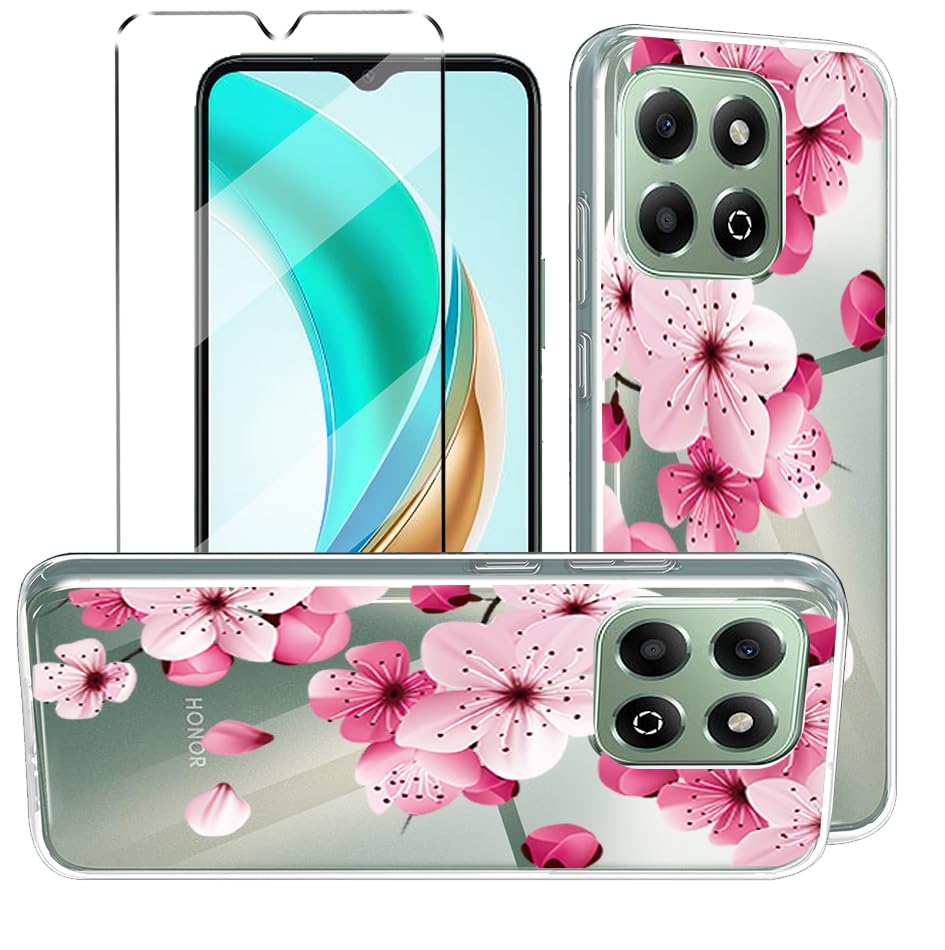 HuiYouMY 2-in-1 Case Compatible with HONOR X6b Cover with 1 Pack Tempered Glass Screen Protector for HONOR X6b, Slim Fit Soft TPU Shockproof Anti-Scratch Phone Case Cover - WM113