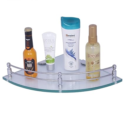 Primax Multi-Purpose Glass Corner Shelf - 12 x 12 Inches -with Nano Wall Brackets(Glossy)