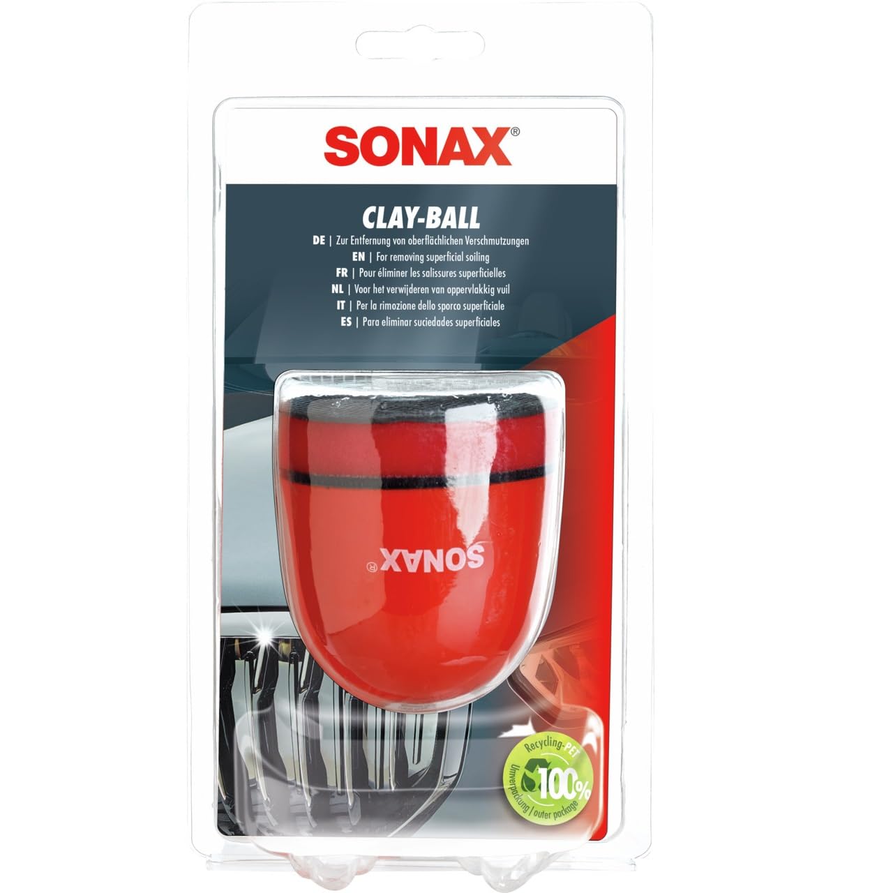 SONAX CLAY BALL (1 piece) - easily removes stubborn dirt from paintwork and glass. Effective against tree sap, rust bloom, insect residue, tar stains | Item No. 04197000