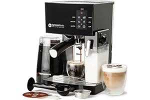 EspressoWorks 19-Bar Espresso, Latte and Cappuccino Maker 10-Piece Set - Brew Cappuccino and Latte with One Button - Espresso Machine with Milk Steamer 1250W - Coffee Gifts (Black)
