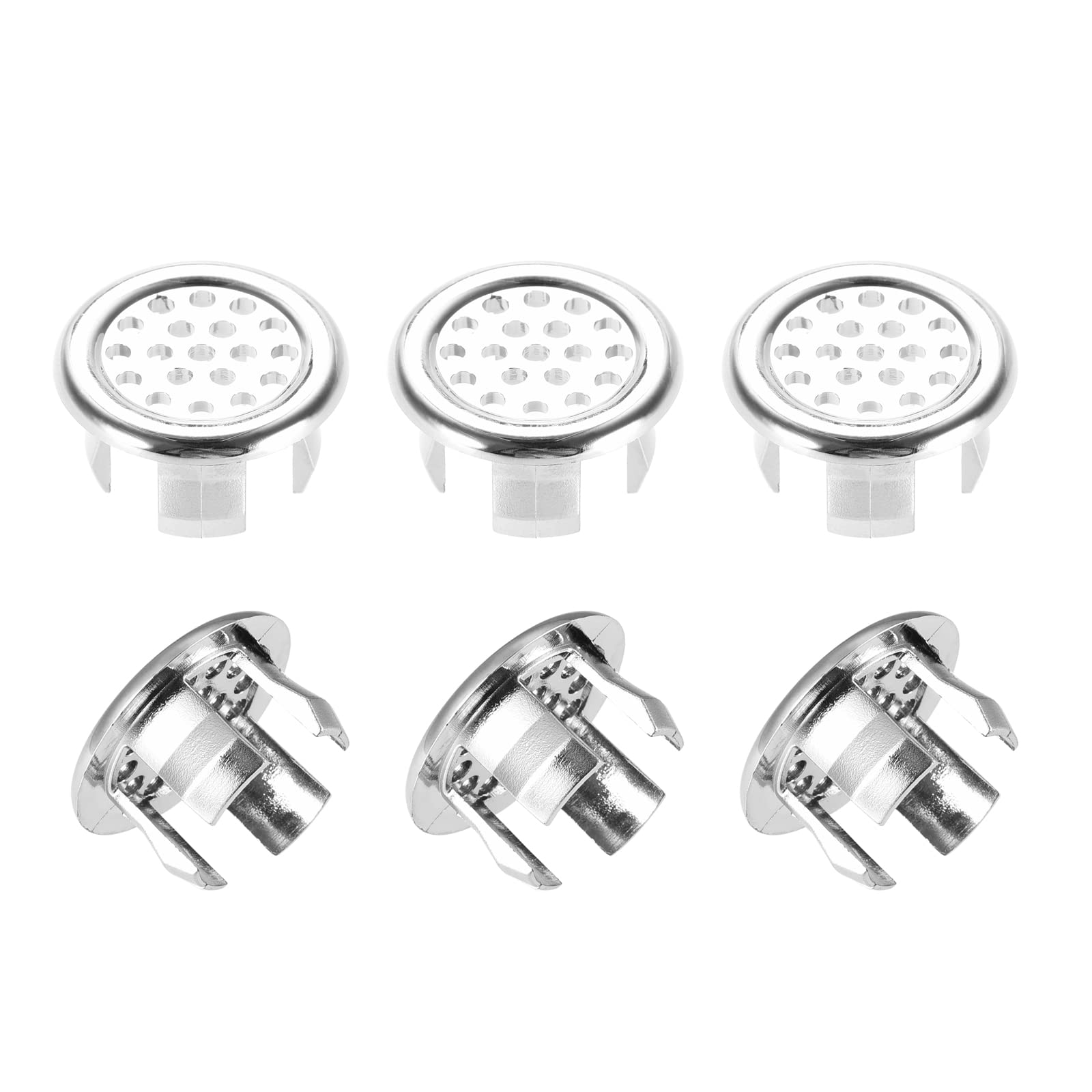 DTGN 30x16mm(DxT) Sink Overflow Cover - 6Pack - Good for Bathroom Kitchen Sink - Plastic Basin Trim Insert in Mesh Hole Round Caps - Silver Tone