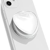 OnTheGrip Compatible with Magsafe Magnetic Cute Glass Heart Design Collapsible Mobile Phone Grip Stand Holder for Smartphone Tablet Cell Phone Accessory (White)