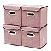 EZOWare 4pc Storage Basket Bins with Lid - Linen lidded Fabric Folding Boxes Cubes Containers - Wine Red, 9.8 x 9.8 x 9.8 inches