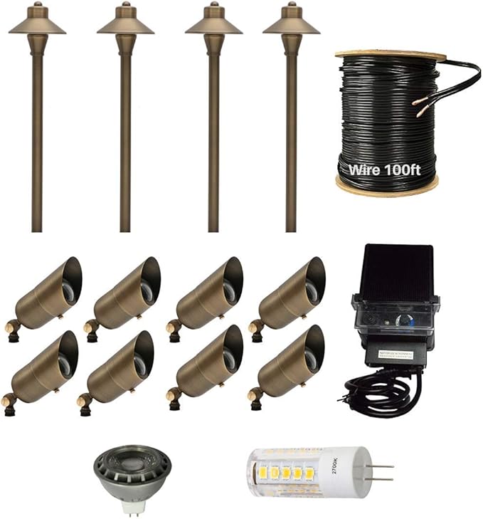 12 Pack LED Light Kit Outdoor Low Voltage Solid Brass Waterproof