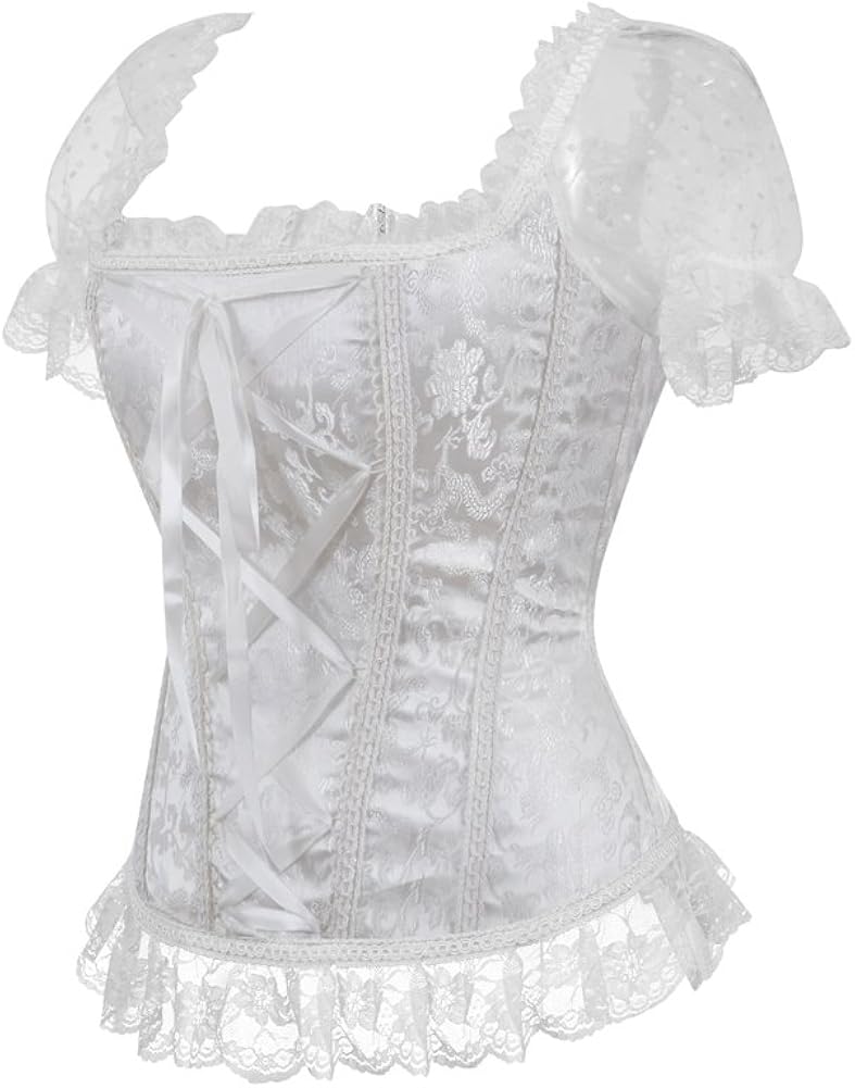 Women's Princess Renaissance Corset Lace Ruched Sleeves Elegant Overbust Top: Clothing