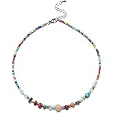 JURYLOO Beaded Necklace for Women, Colorful Gemstone Choker Necklaces Boho Cute Necklace Handmade Crystal Summer Beach Jewelry for Women