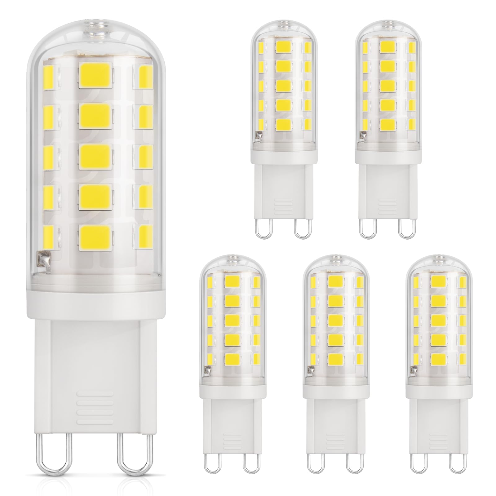 DiCUNO G9 LED Bulbs Cool White 6000K, 3W, 30W Halogen Equivalent, 410LM, Not Dimmable, Energy Saving G9 LED Light Bulbs for Chandelier, Ceiling Lights, 6 Pcs