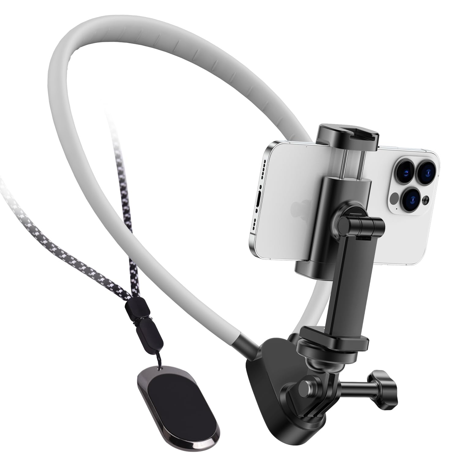 Wiseten Neck Phone Holder POV/Vlog Neck Mount with Phone Clip, Hands Free Phone Neck Holder Selfie Mount Video Recording for iPhone 16 15 Pro and All Phones for Camera GoPro Insta360