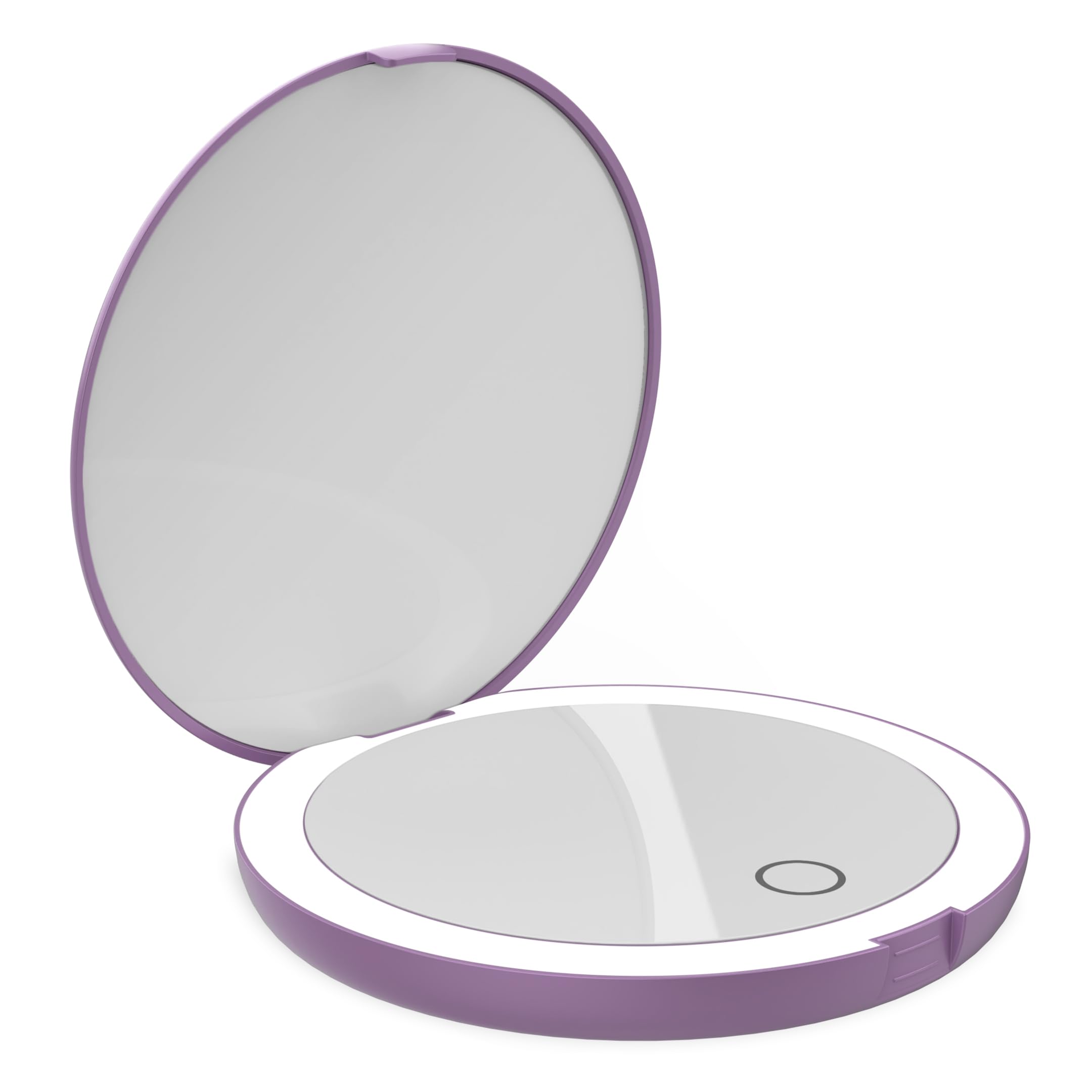 LUNA London Compact Travel Mirror | Travel Makeup with Light | LED Lighted Vanity with 3 Light Modes | 7X Magnification Folding Portable & Rechargeable | Lavender Purple