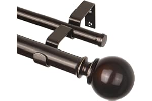 KAMANINA 1 Inch Curtain Rod 72 to 144 Inches(6-12 Feet), Telescoping Double Bronze Curtain Rod for Windows 66 to 120 Inches, Long Drapery Rods with Round Finials