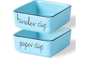 ONTUBE Farmhouse Square Paper Clip and Binder Clip Holders,Ceramic Binder Clip Dispenser Organizer for Desk, Cute Office Push Pins Holder, 3.3-Inch (Turquoise)