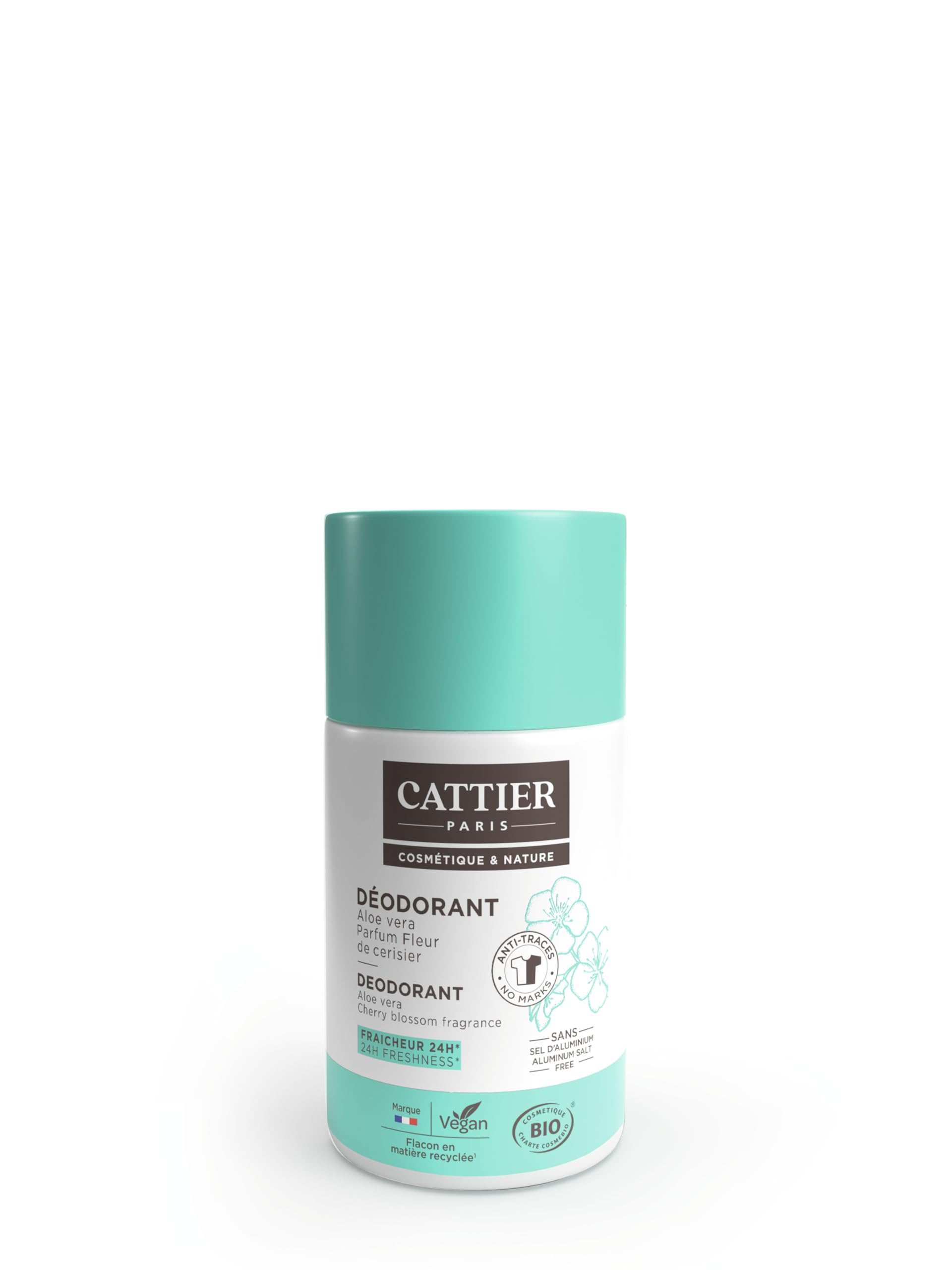 CATTIER Paris Deodorant – Alcohol-Free Roll-On Deodorant with Cherry Blossom Fragrance – No Aluminium Salts, Certified Natural Cosmetics – 50 ml
