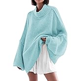 Saodimallsu Womens Oversized Sweaters Mock Neck Batwing Long Sleeve 2026 Fall Trendy Ribbed Knit Casual Tunic Sweater