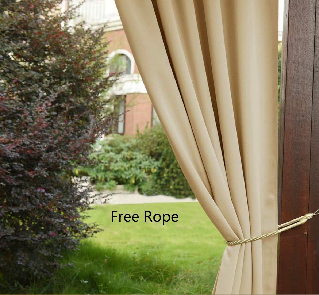 Clothink Outdoor Curtain Panel for Patio 50x84inch Beige Grommet Top Thermal Insulated Blackout Outdoor Curtain/Drape for Patio/Front Porch