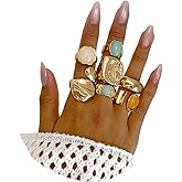 Chunky Gold Square Knuckle Finger Ring Set for Women,Vintage Colored Rhinestone Statement Finger Rings,Personalized Trendy Jewelry Accessories Gifts