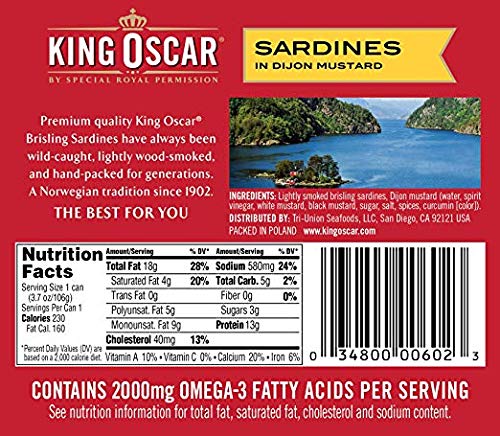 KING OSCAR PREMIUM SARDINES IN DIJON MUSTARD, 3.75 OUNCE CANS (PACK OF 1), WILD CAUGHT CANNED SARDINES