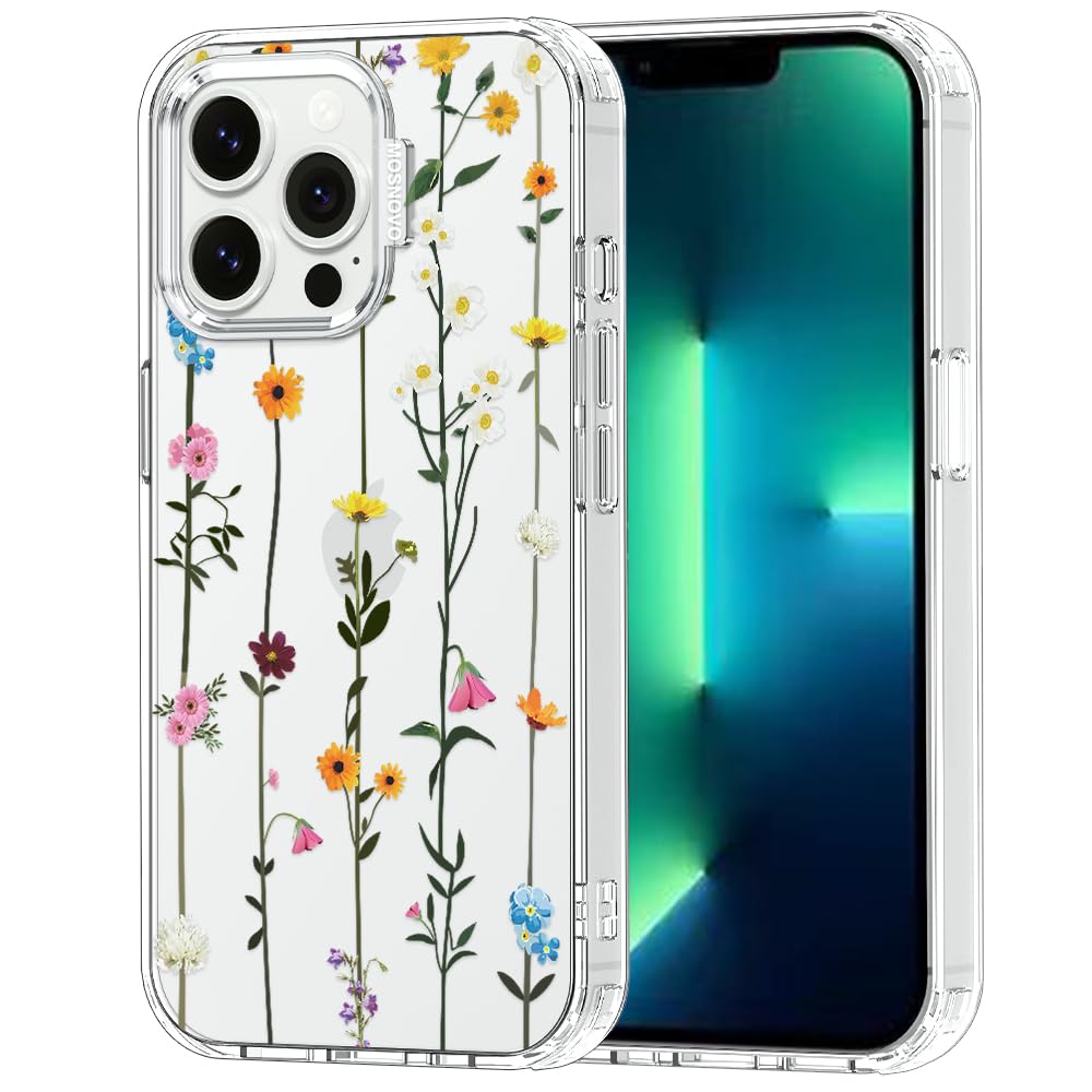 MOSNOVO Case for iPhone 13 Pro, [Buffertech 6.6ft Military-Grade Drop Protection] [Anti Peel Off Tech] Clear TPU Bumper Phone Case Cover Design - Wildflowers — image 1