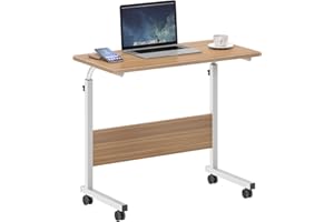 SogesHome 31.5inches Adjustable Mobile Bed Table Portable Laptop Computer Stand Desks with Rolling Wheels, Oak