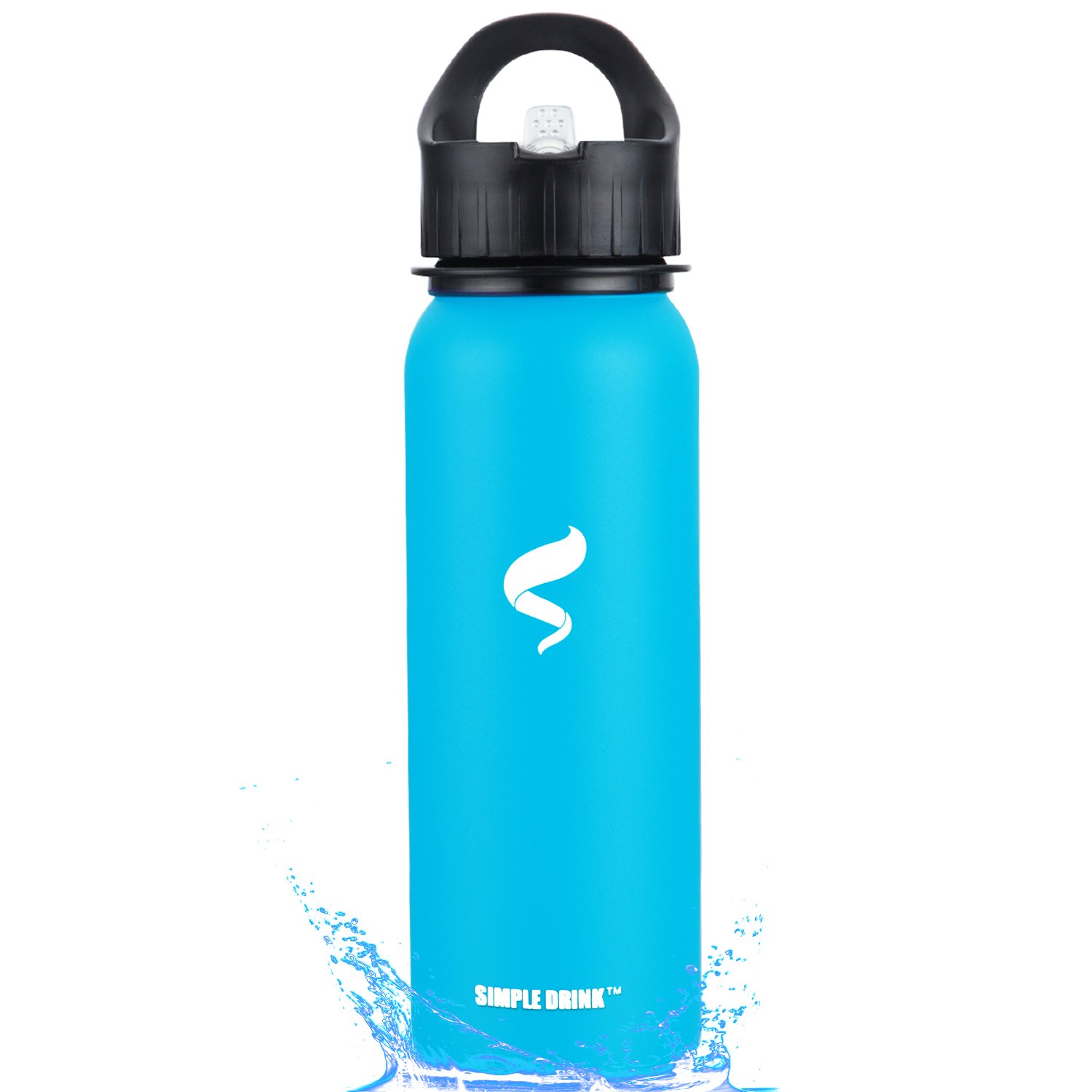 Stainless Steel Water Bottle with Straw & No-Slip Rubber Grip - Wide Mouth, Best Travel Flask for Sports, Camping, Cycling and Yoga - BPA FREE, Laser Marking 25 oz