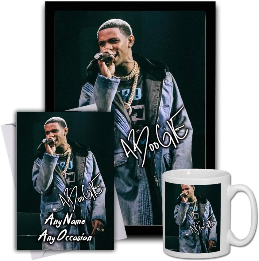 Star Prints UK A Boogie Wit Da Hoodie (V1) Gift Set Bundle 2020 - Large 11cm Mug, A4 Framed Poster and Matching Personalised Birthday or Fathers Day Card (No Personalised Card)