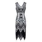 Beautyfine Women's Tassel Sequin Art Nouveau Embellished Fringed Flapper Dress